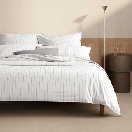 Bayley Stripe Washed Percale Quilt Cover Set in white
