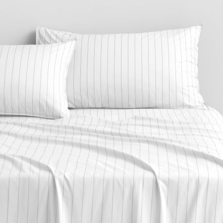Bayley Stripe Washed Percale Fitted Sheet in White