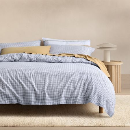 Flannelette Mini Windowpane Quilt Cover Set in white