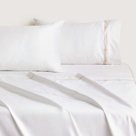 1200Tc Palais Trellis Flat Sheet in Snow/Almond