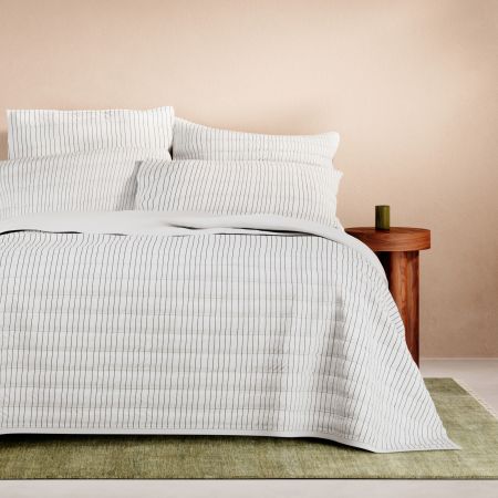 Bayley Stripe Washed Percale Bedcover in White