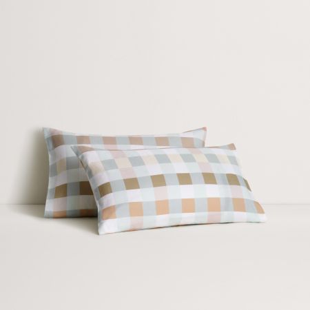 Abbotson Linen Check Pillowcase Pair in Ice