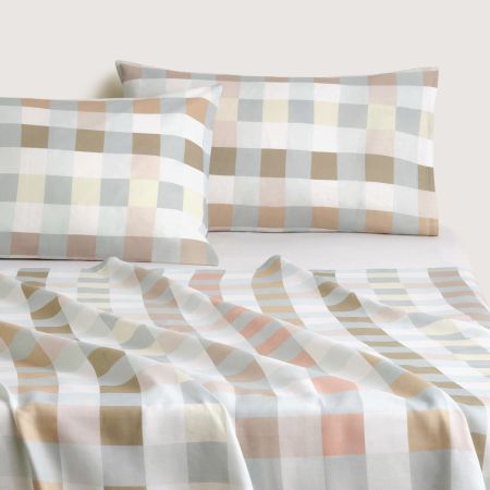 Abbotson Linen Check Flat Sheet in Ice