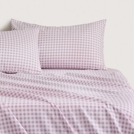Flannelette Mini Gingham Sheet Set in lilac mist