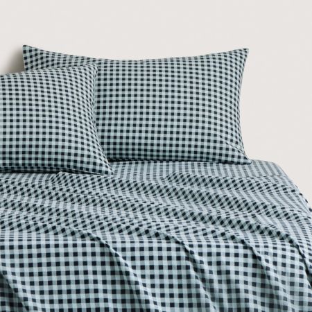 Flannelette Mini Gingham Sheet Set in midnight