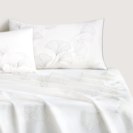 Abbotson Linen Gingko Pillowcase Pair in white