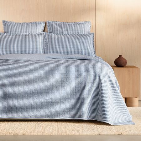 Reilly Stripe Duo Bed Cover in chambray