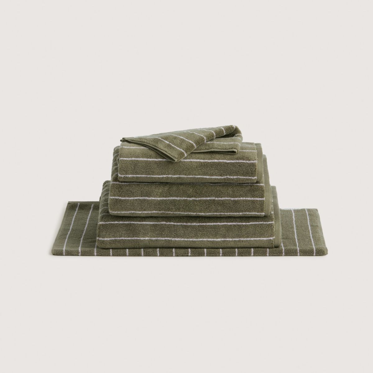 Aven Stripe Towel Collection Green Olive | Sheridan Australia