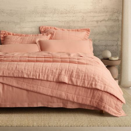 Abbotson Linen Bed Cover in coral pink