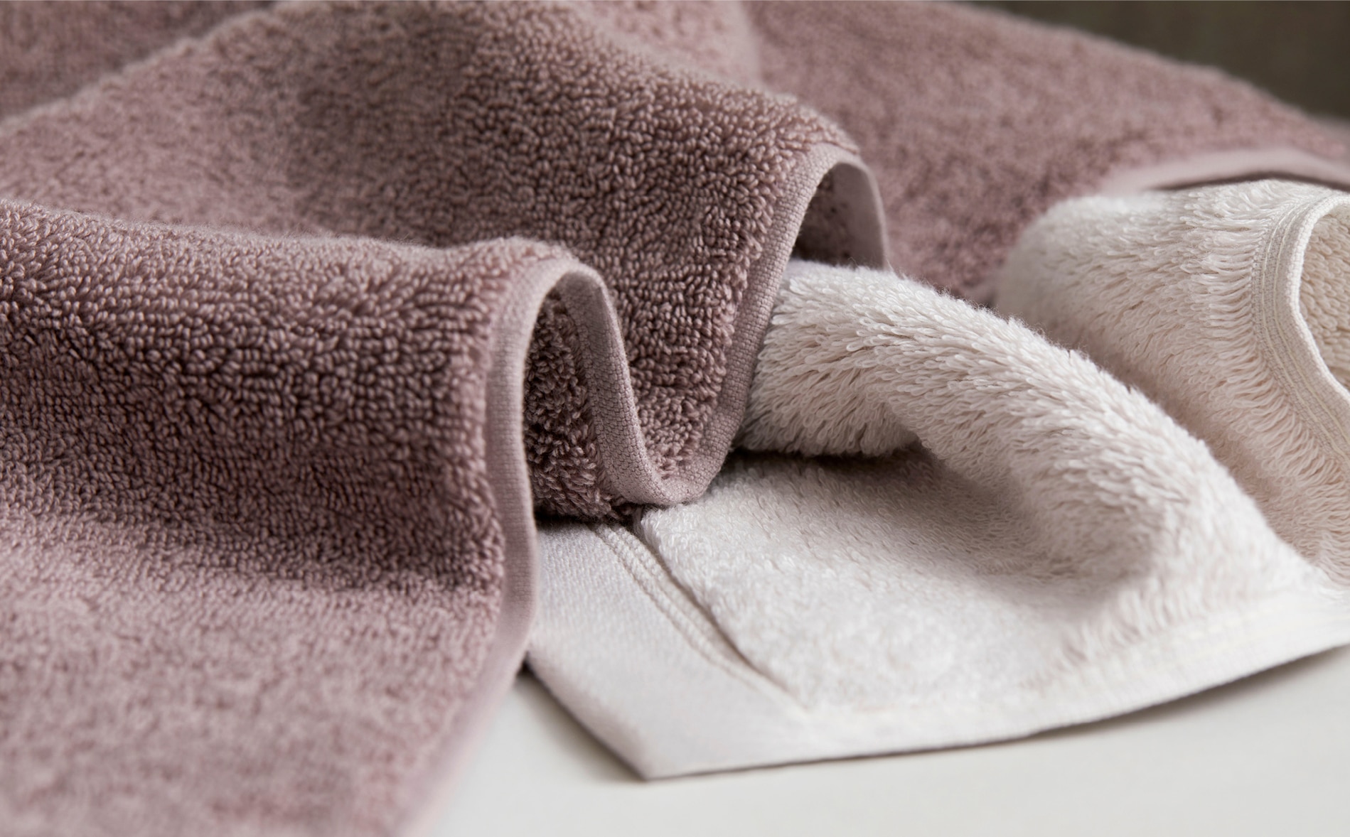sheridan bath towels casually rumpled, in lavendar and white shades
