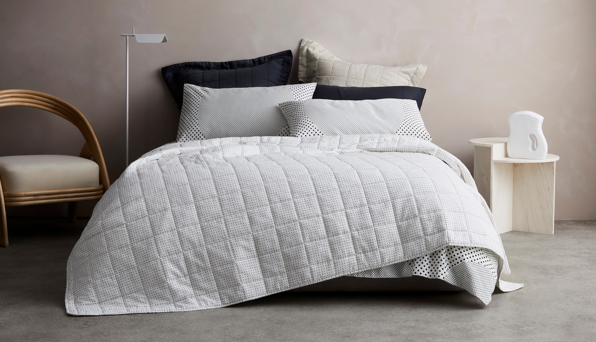 monochrome black white polka dot hemp cotton bed cover