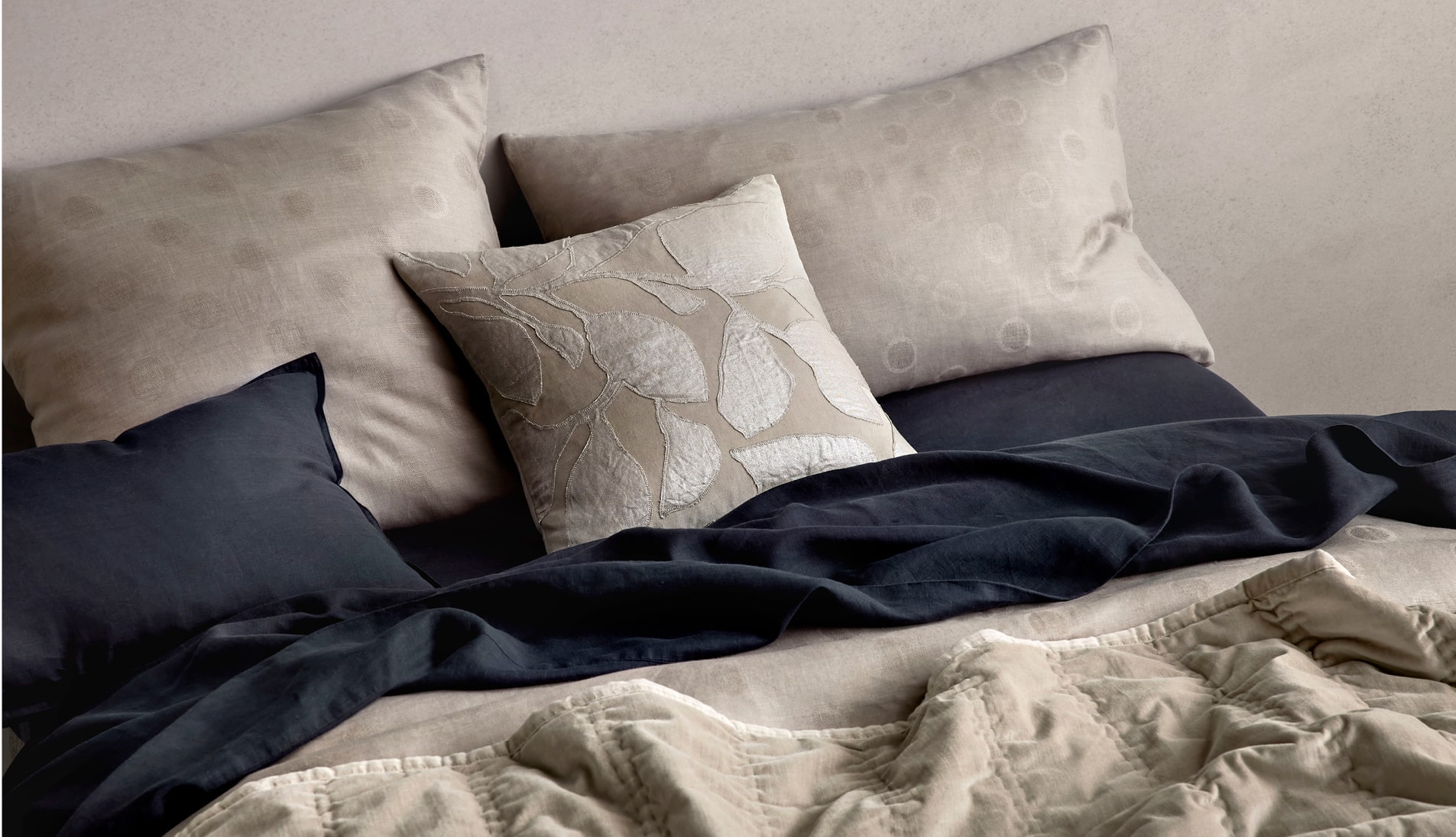 neutral quilt cover pillowcase cushion navy sheets metallic polka dot details