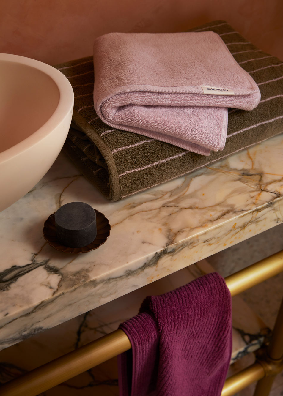 A close-up of towels on a counter