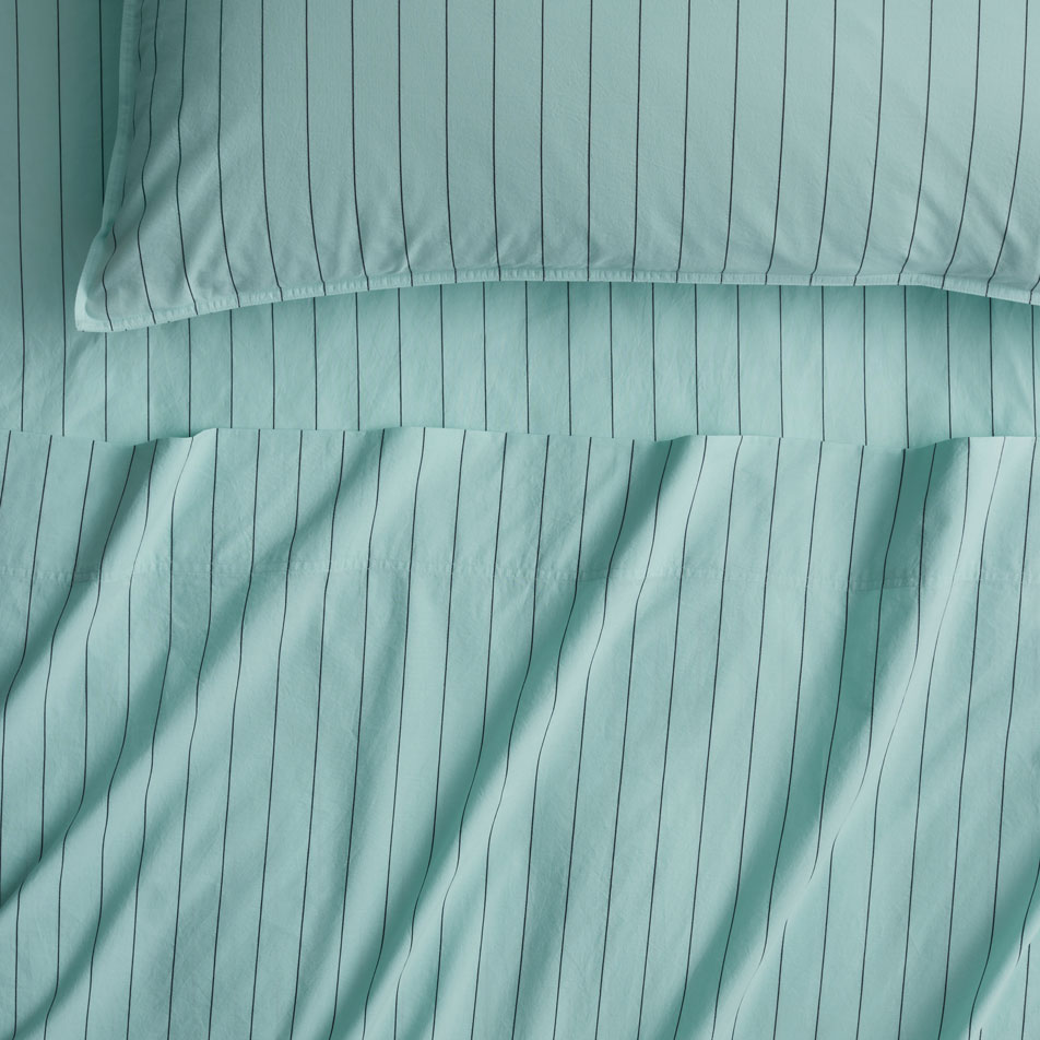Close-up image of Bayley Stripe Sheets in colour clear blue.