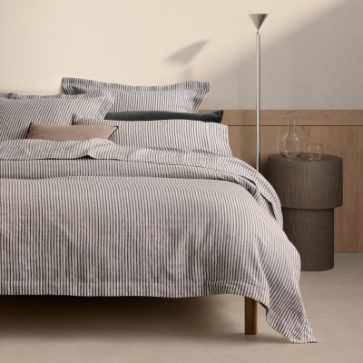 Abbotson Linen Quilt Cover - Ticking Stripe Carbon