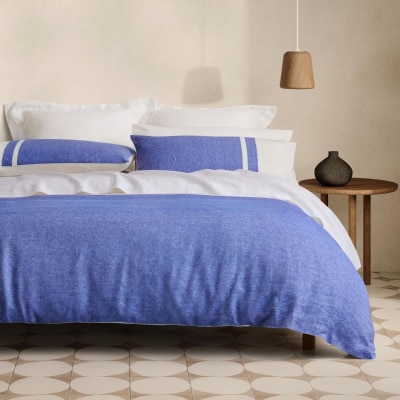 Abbotson Linen Bloc Quilt Cover - Capri Blue