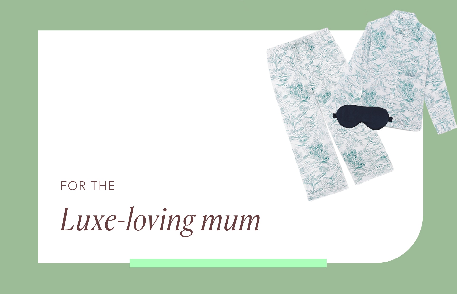Gift guide for mother’s day. Banner with the wording for the luxe loving mum, with a cluster of products in the corner.