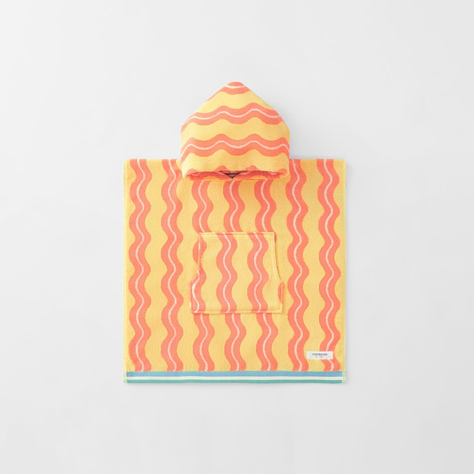 Ecommerce image of the Sheridan Nello baby beach poncho in the colour yellow glow.