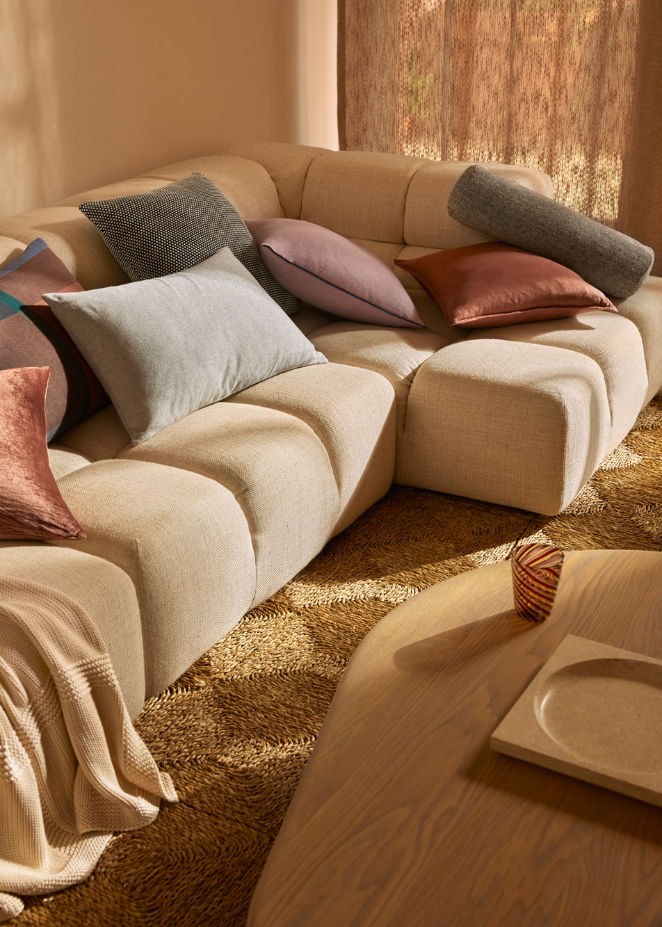 A lounge with multiple cushions