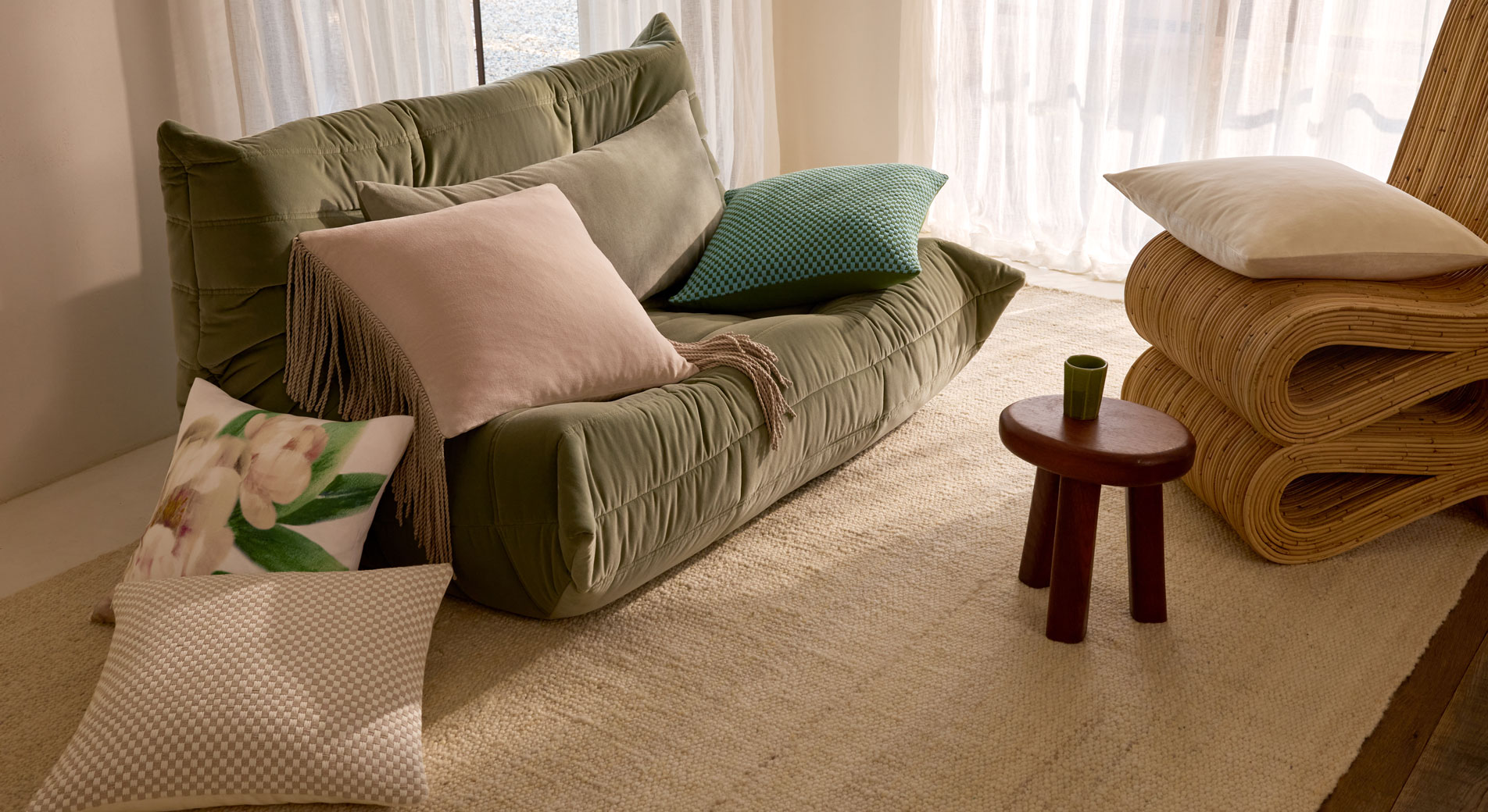 landscape shot of styled living room