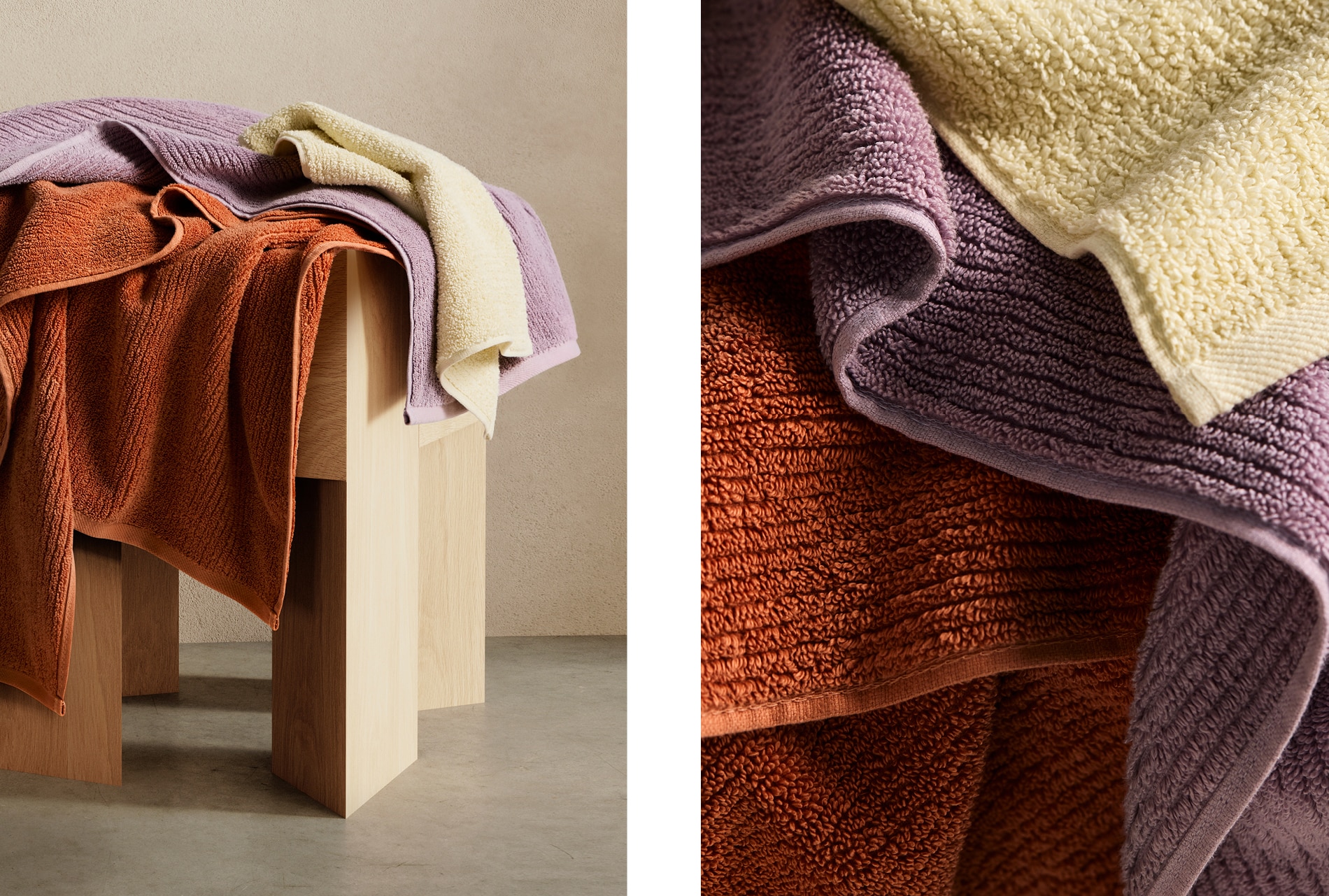hygro cotton towels split face image stool detail shot